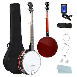Winado - 5 String Banjo, Full-Size Right Handed Banjo 5 Strings Set with Closed Solid Sapele Back & Premium Mahogany Neck