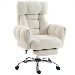 Homcom - Cross Office Chair with Flip-Up Armrests, Reclining Desk Chair with Wide Seat, Footrest, Wheels - Cream White