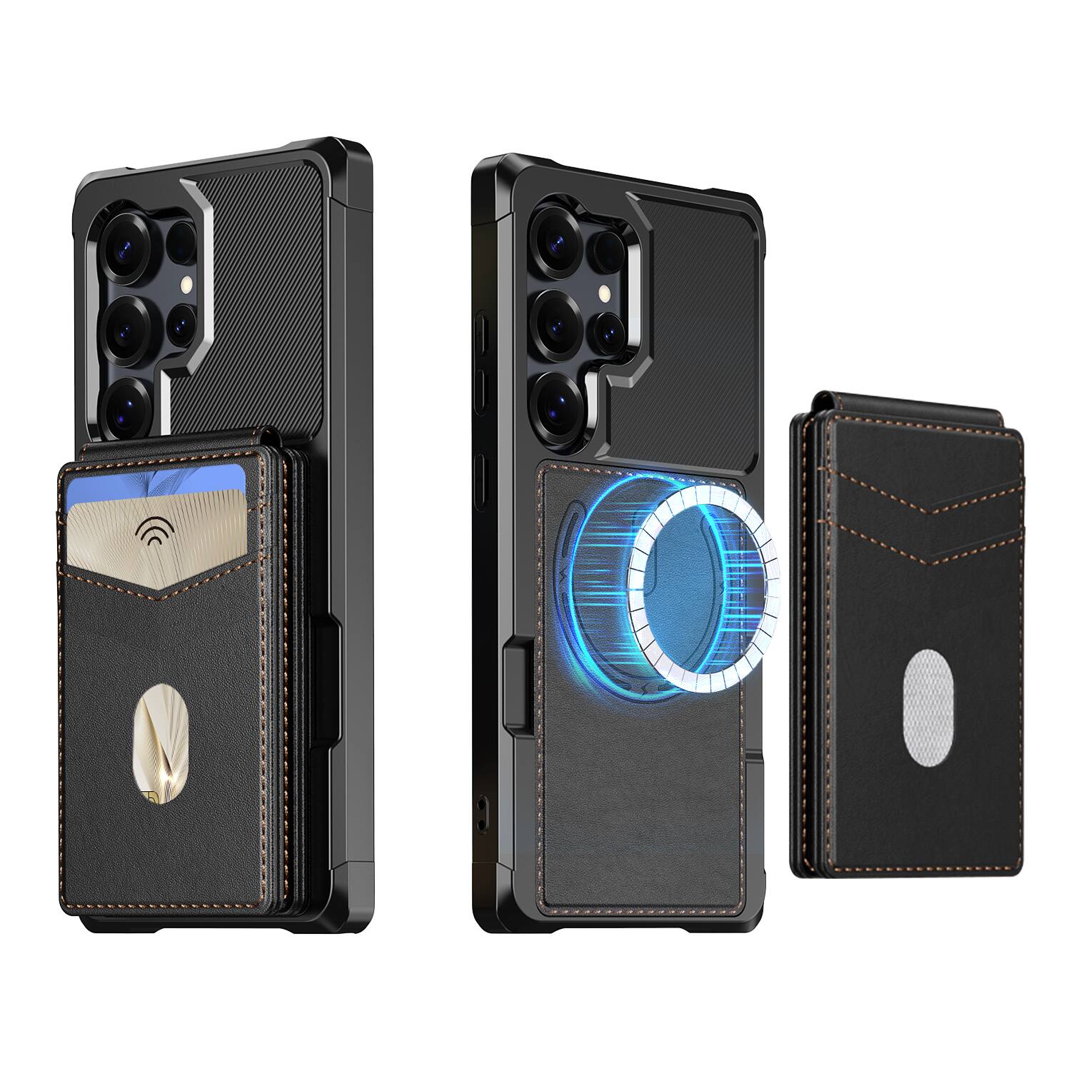 Angle. Dteck - For Samsung Galaxy S26 Ultra 2-in-1 Magnetic Leather Flip Stand Wallet Case RFID Blocking Detachable Card Holder - Black.