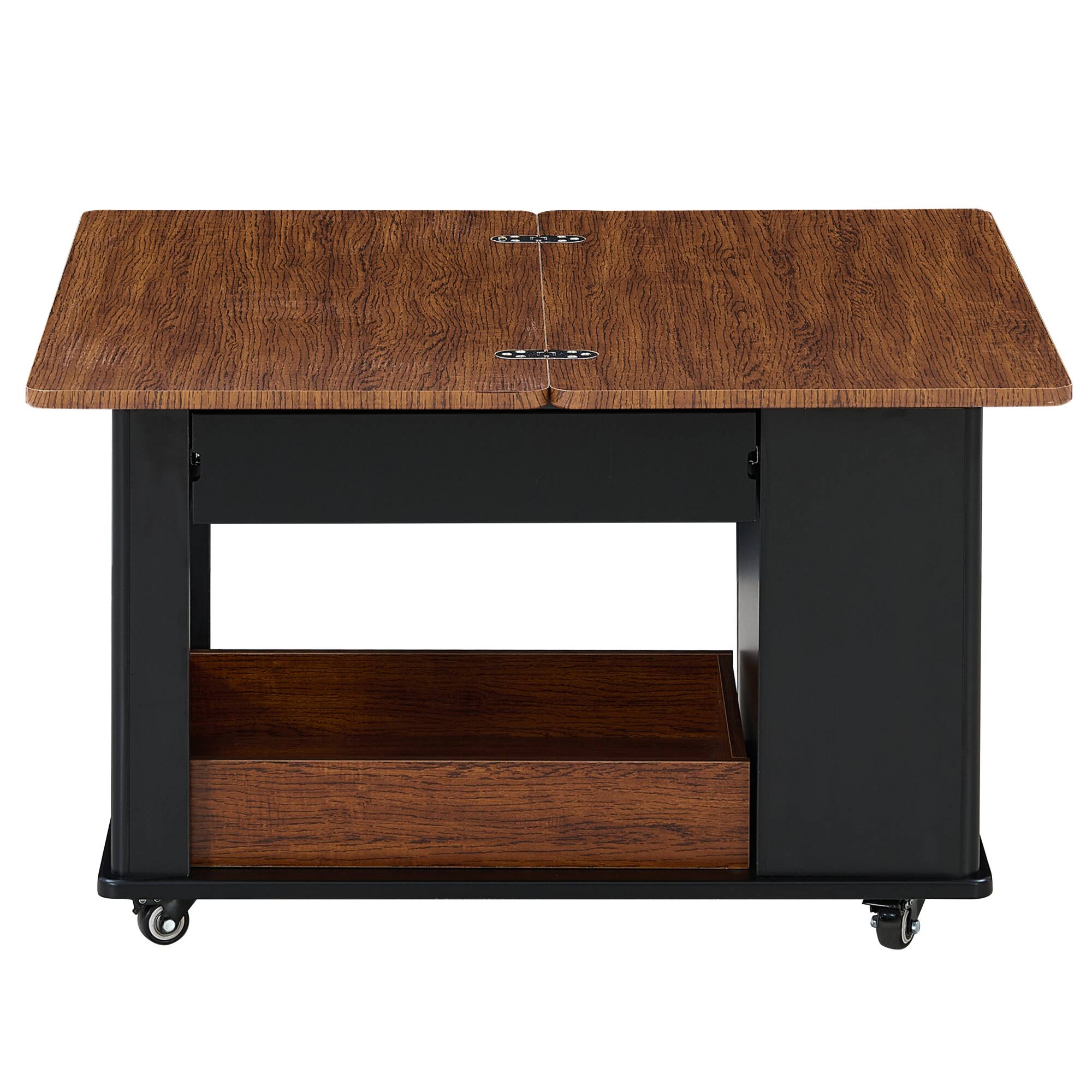Alt View 7. GOODSILO - Modern Multi-Function Coffee Table with Foldable Top and Multi-Tier Storage - Black+Walnut.