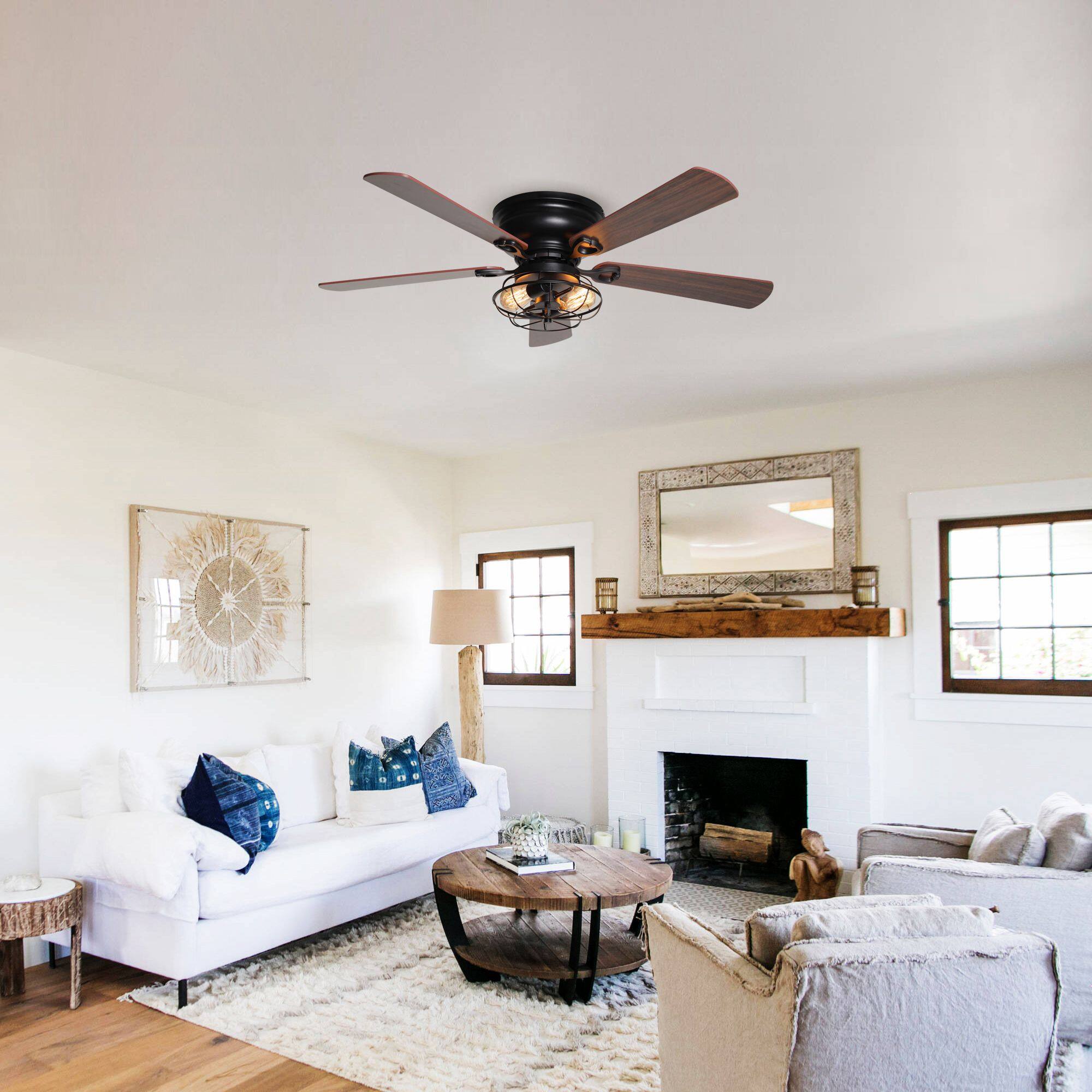 Angle. Parrot Uncle - 48" Matte Black Industrial 2-Light Ceiling Fan with Remote - Matte Black.