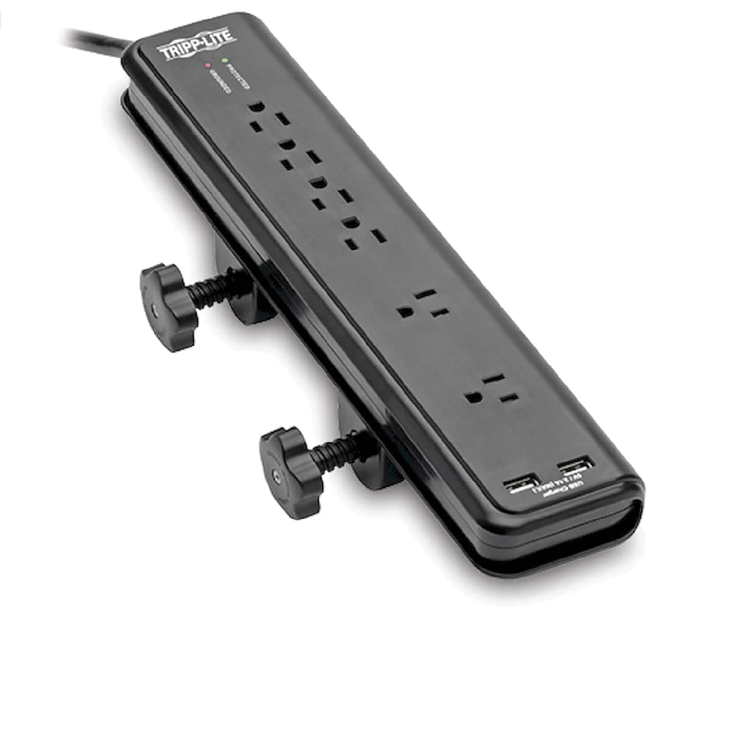 Tripp Lite - By Eaton Tlp606dmusb Protect It! 2,100-joules Surge Protector With Clamps, 6 Outlets And 2 Usb Charging Ports - Black
