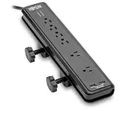 Tripp Lite - 6-AC Outlet 2-USB Port 2100-Joule Surge Protector Power Strip TLP606DMUSB with Clamps, 6-ft Cord - Black