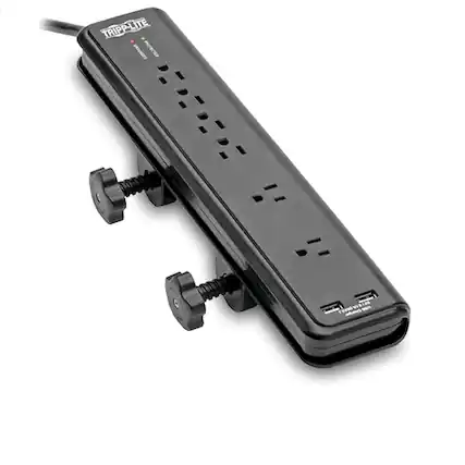 Front. Tripp Lite - Tripp Lite By Eaton Tlp606dmusb Protect It! 2,100-joules Surge Protector With Clamps, 6 Outlets And 2 Usb Charging Ports - Black.