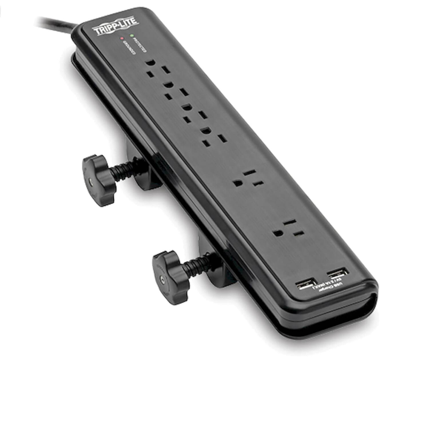 Front. Tripp Lite - Tripp Lite By Eaton Tlp606dmusb Protect It! 2,100-joules Surge Protector With Clamps, 6 Outlets And 2 Usb Charging Ports - Black.
