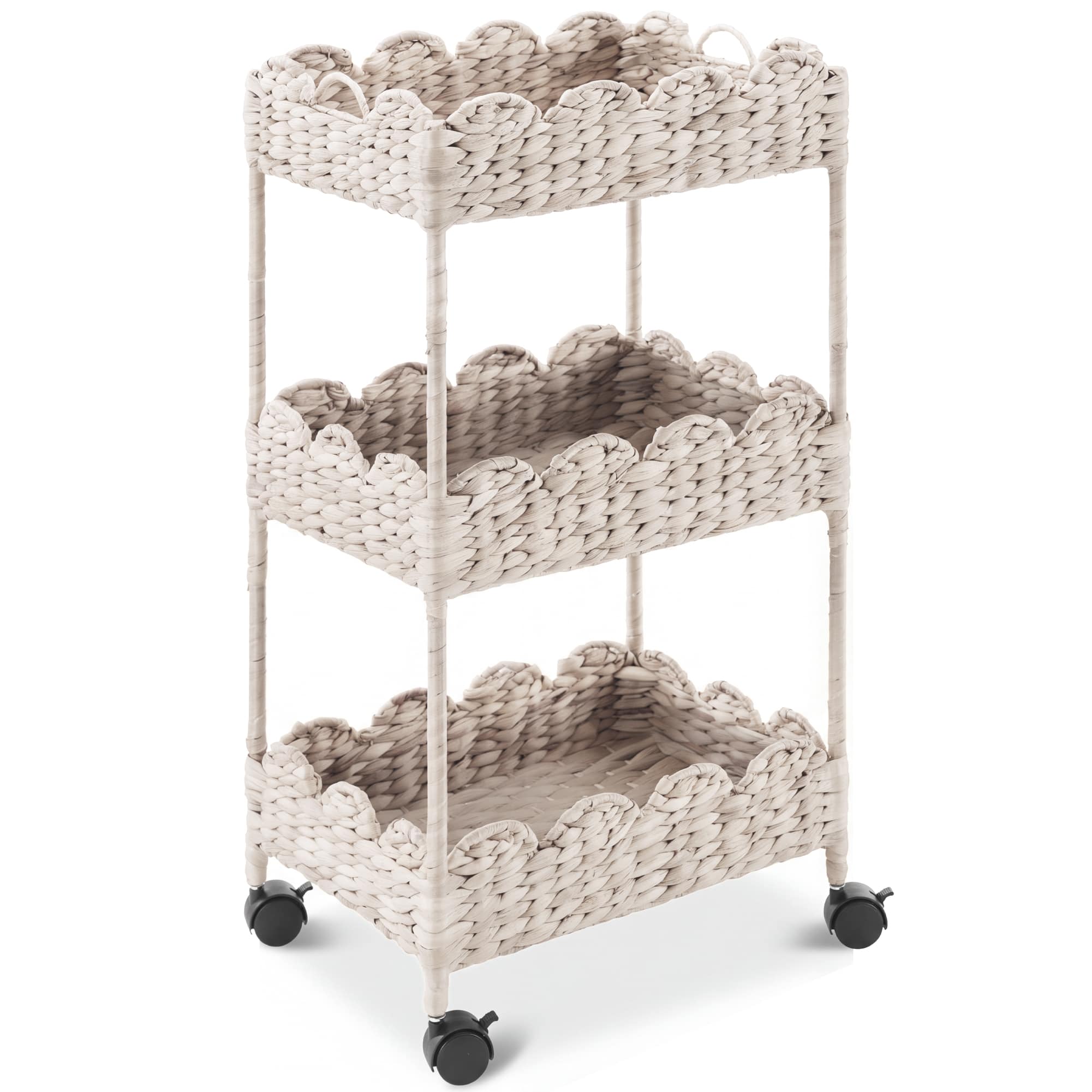 Best Choice Products - 3-Tier Scalloped Rolling Nursery Caddy w/Wheels, Storage Utility Cart - White price history on PriceWatchPro