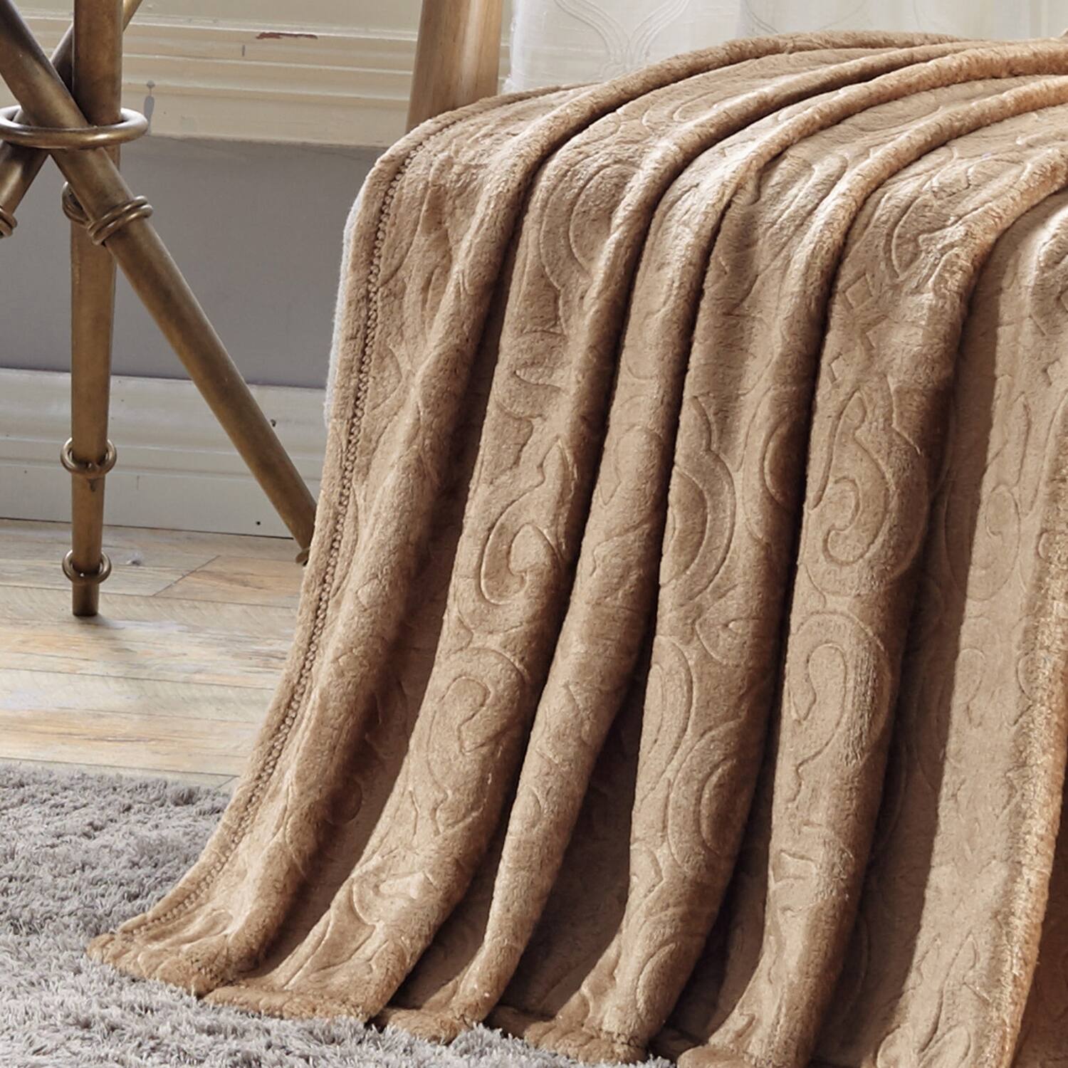 Alt View 3. Noble House - Plazatex Dama Embossed Decorative Super Soft Throw Blanket for Sleep/Decor 2 Pack 50" x 60" Taupe - Taupe.