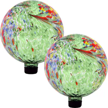 Front. Sunnydaze - Glass Gazing Globe - 10 in - Set of 2 - Green Artistic.
