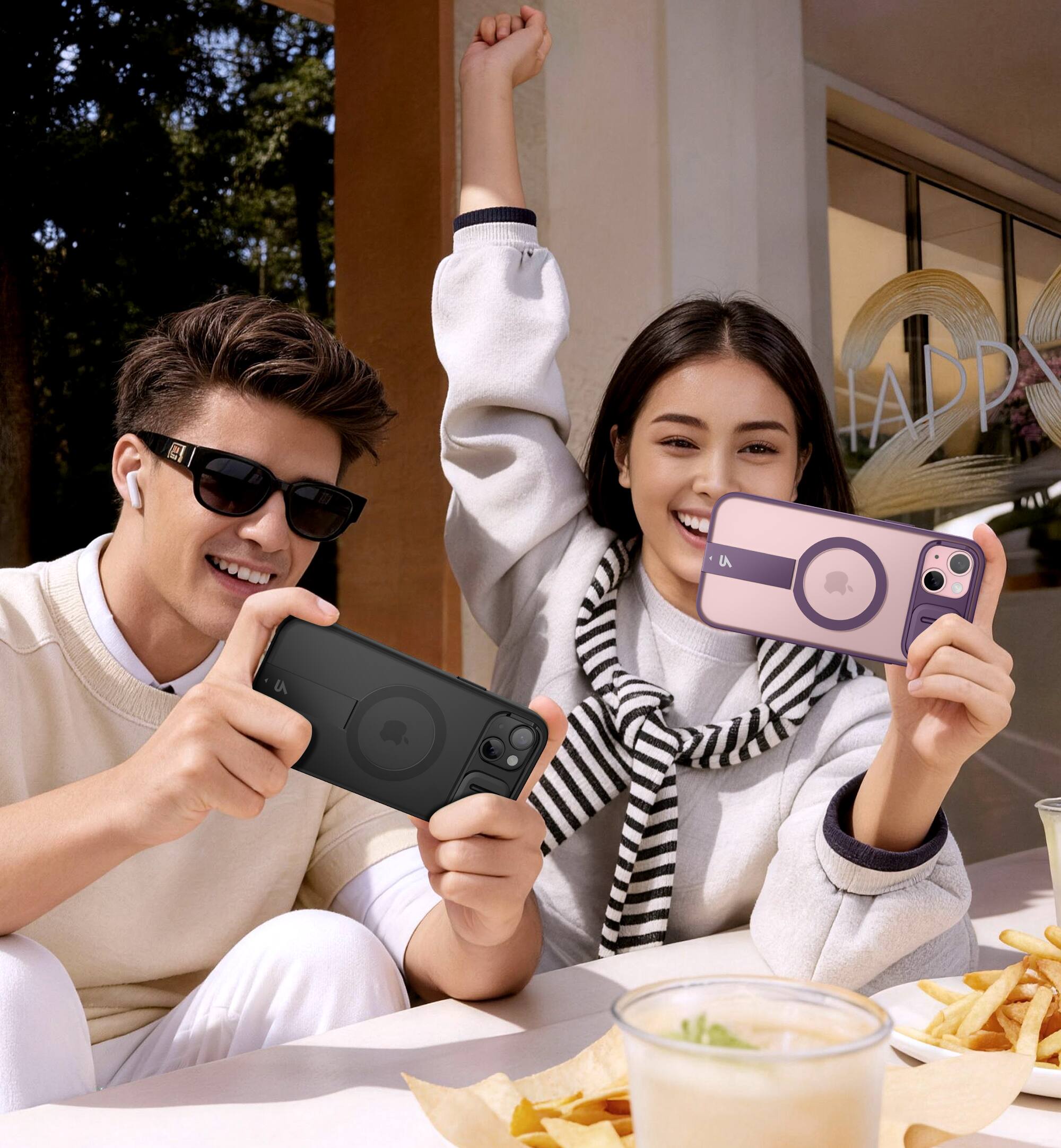 Alt View 7. SURITCH - Rugged Case for iPhone 15, Compatible with MagSafe, Built-in Kickstand & Camera Cover & Translucent Back 6.1 inch - Mulberry Purple.