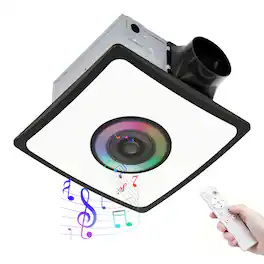 Akicon - 110 CFM Bathroom Exhaust Fan with Bluetooth Speaker and Dimmable 3CCT RGB LED, 1.5 Sone - Black