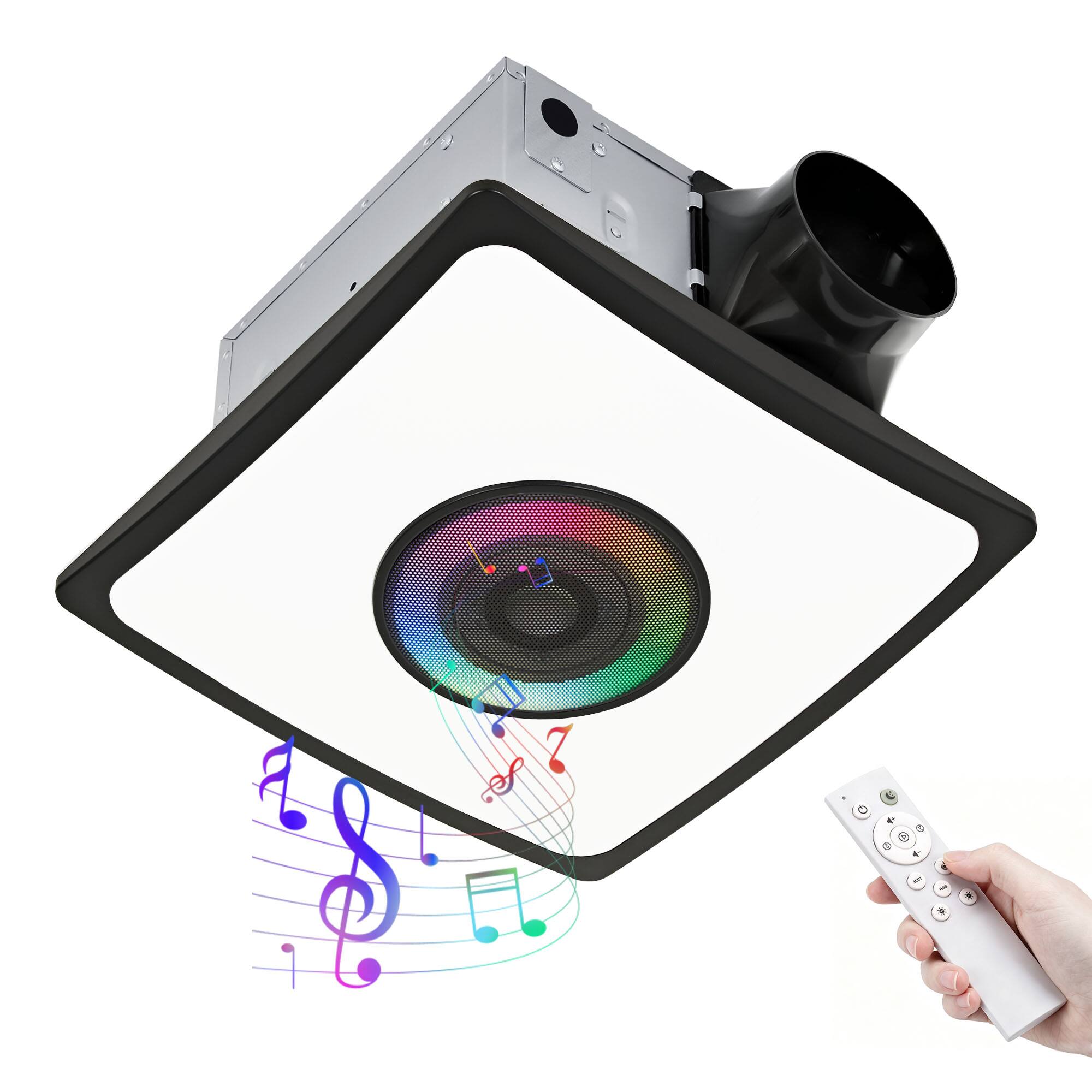 Front. Akicon - Akicon 110 CFM Bathroom Exhaust Fan with Bluetooth Speaker and Dimmable 3CCT RGB LED, 1.5 Sone, Black - Black.