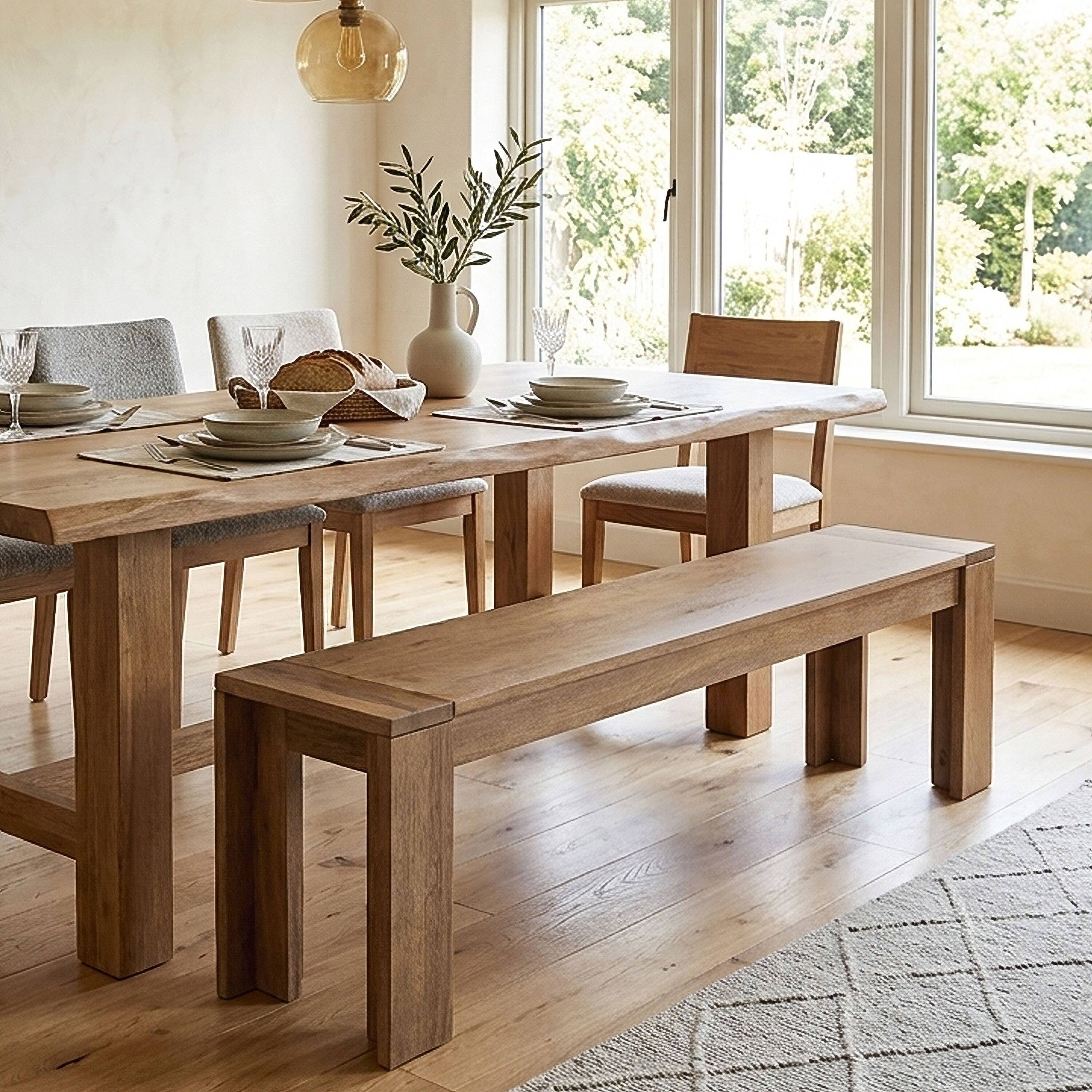 Alt View 8. Manhattan Lane - Himaru 3 Seater Bench, Premium Acacia Wood with Light Brown Finish, T Shape Legs, 58 inch - Light Brown.