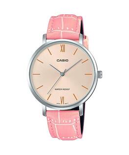 Casio - Women’s Leather Strap Champagne Dial Analog Watch - LTP-VT01L-4BUDF - Pink