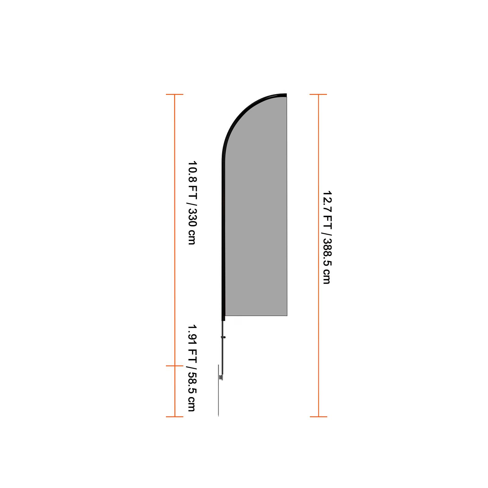 10.8 FT / 330 cm  
12.7 FT / 388.5 cm  
1.91 FT / 58.5 cm