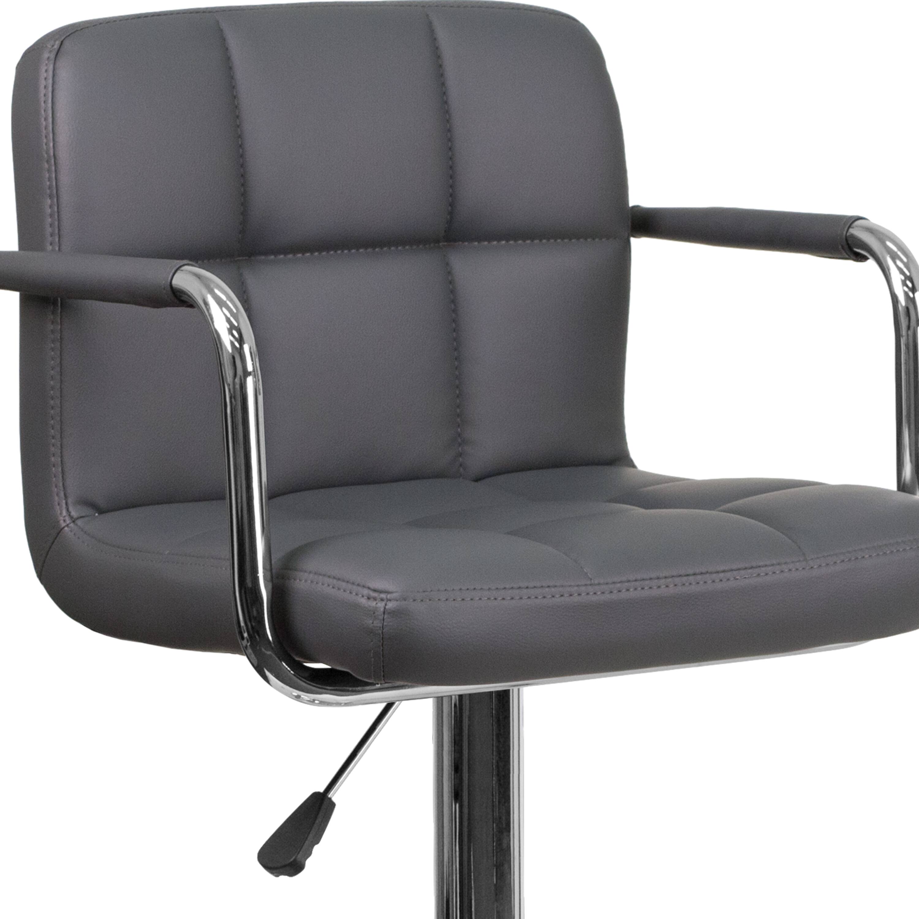 Alt View 8. Emma + Oliver - Contemporary Quilted Vinyl Adjustable Height Barstool with Arms - Gray.