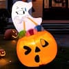 Front. Joyfy - 5ft Halloween Inflatables Light up Cute Ghost Lift Pumpkin,Halloween Inflatables Outdoor Decorations,Blow up Yard Decor - whtie, orange.