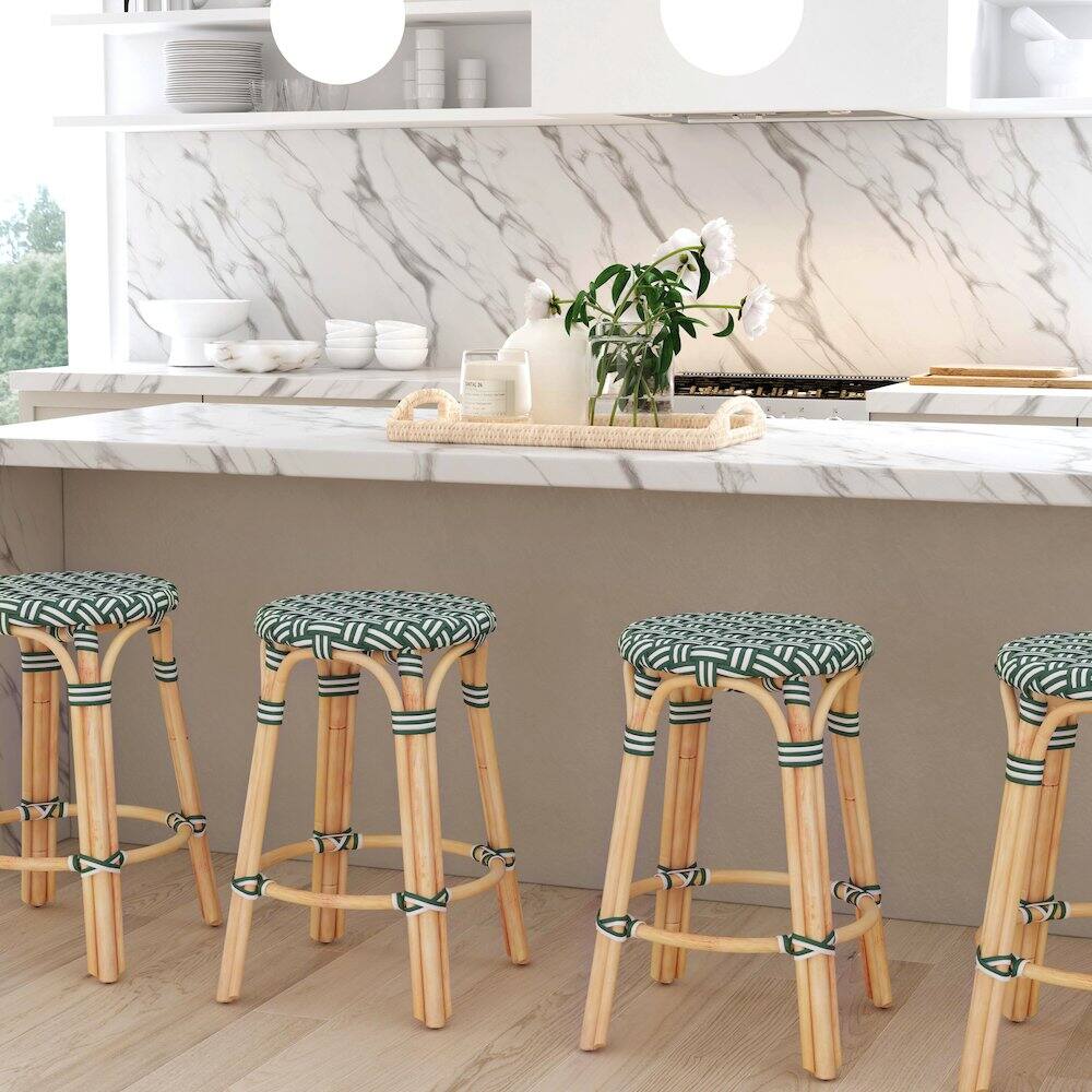 Alt View 4. Butler Specialty - Tobias Rattan Round 24" Counter Stool - Green.