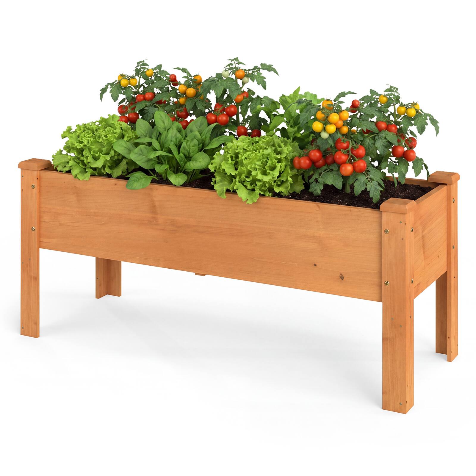 Alt View 9. Costway - Costway 1 PCS Wooden Raised Garden Bed with Legs, Drainage Holes, Natural Fir Outdoor Garden Box - Orange.