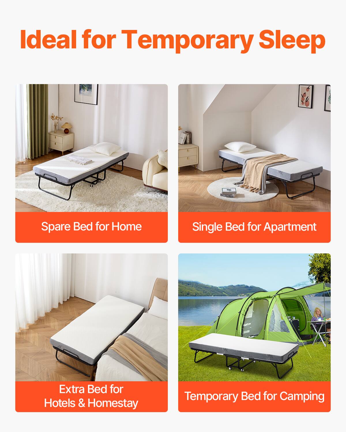 VEVOR Rollaway Bed, 31 in x 75 in Folding Bed with 4 in Mattress