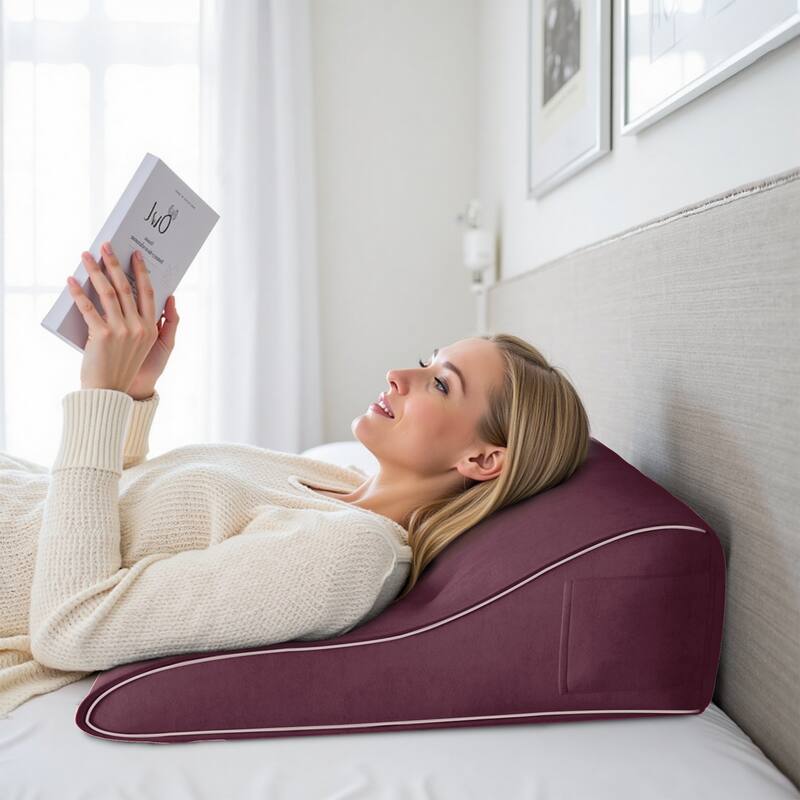 Front. wowmax - Premium Velvet Reading Pillow - Cocoa Hazelnut - Back Support Bed Cushion (20x9x22in) - Cocoa Hazelnut.