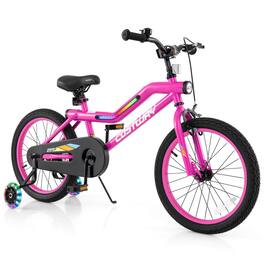 Costway - 18" LED Lighted Kids Bike with Adjustable Seat Coaster Brake Training Wheels - Pink