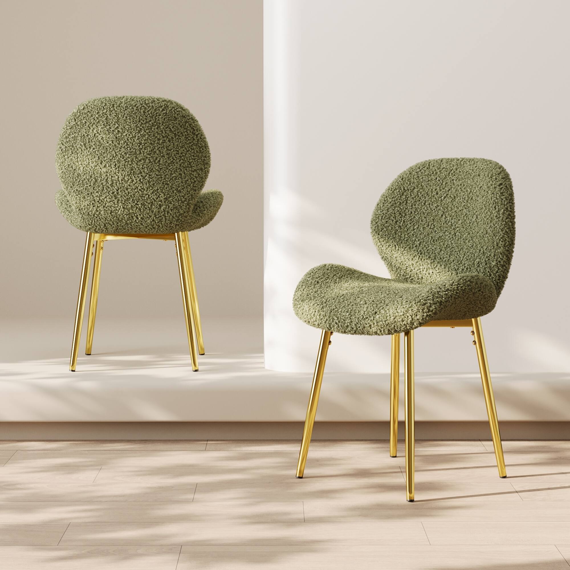 Left. GOODSILO - Set of 2 Modern Velvet Dining Chairs with Sturdy Metal Legs and Ergonomic Backrest - Green.