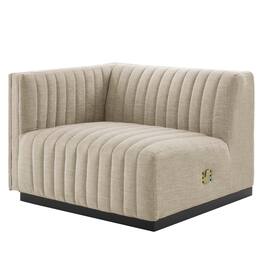 Conjure Channel Tufted Upholstered Fabric Left-Arm Chair by Modway - Black Beige