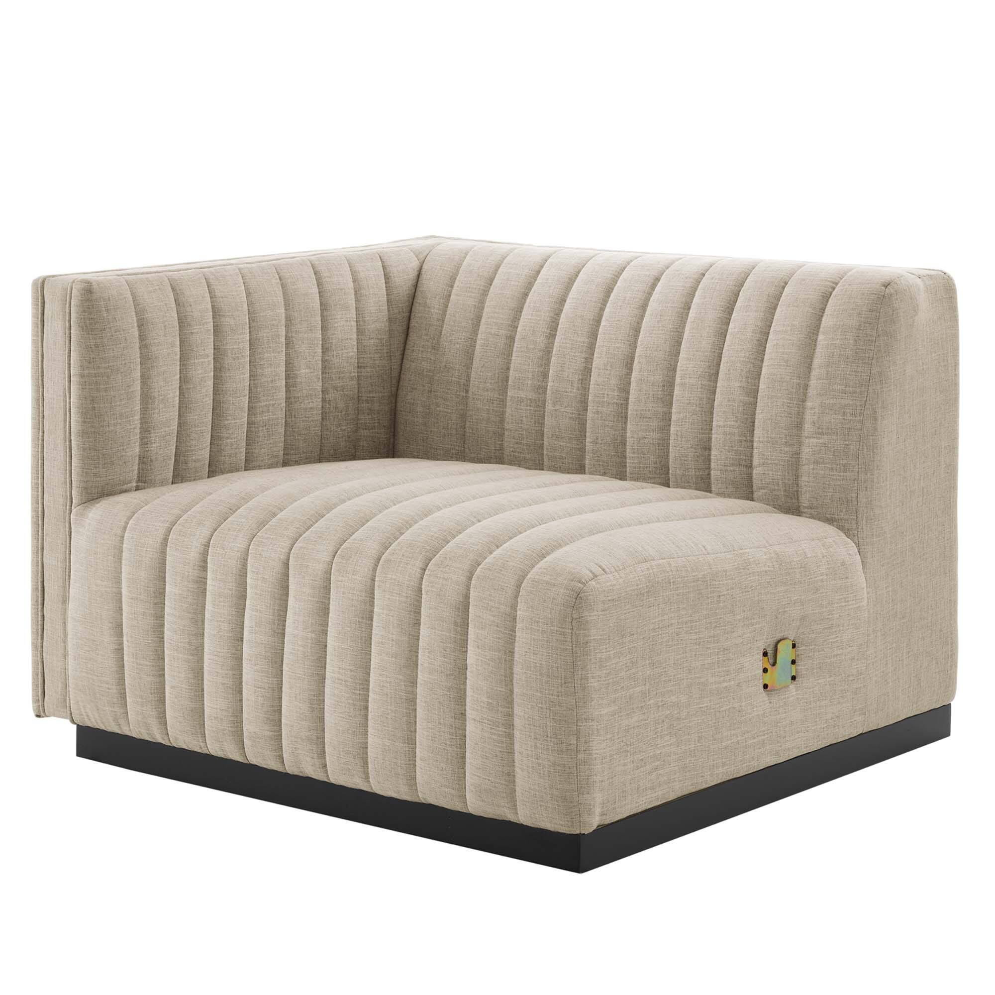 Front. Modway - Conjure Channel Tufted Upholstered Fabric Left-Arm Chair by Modway - Black Beige.