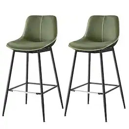 Songmics Home - Bar Stools Set of 2, Counter Height Bar Stools with Back, Ergonomic Backrest, Synthetic Leather, Metal Legs - Forest