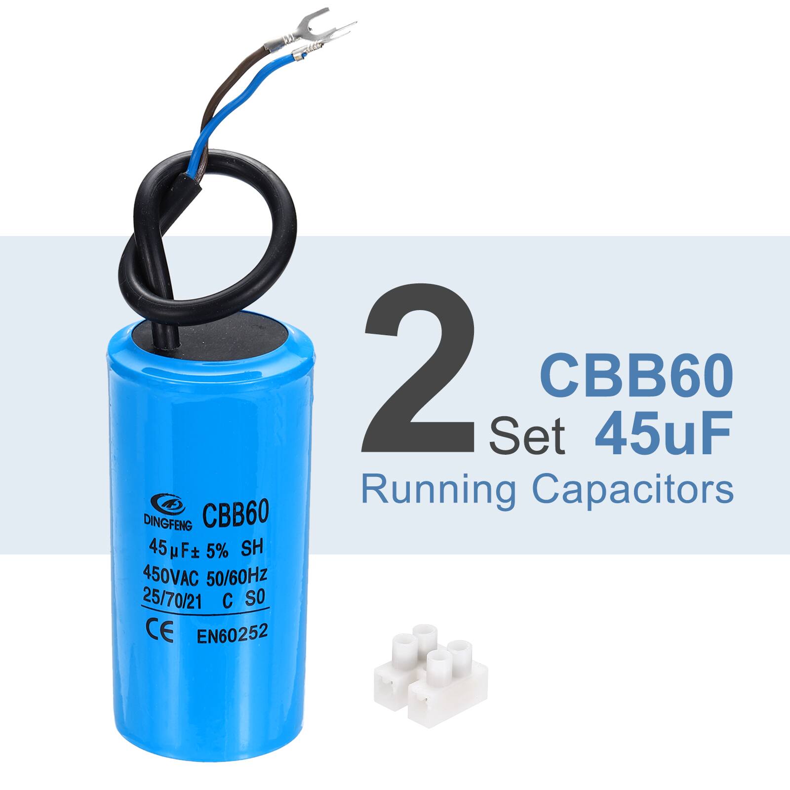 DINGFENG CBB60 45uF 5% SH 450VAC 50/60Hz 25/70/21 C SO CE EN60252 2 Set CBB60 45uF Running Capacitors