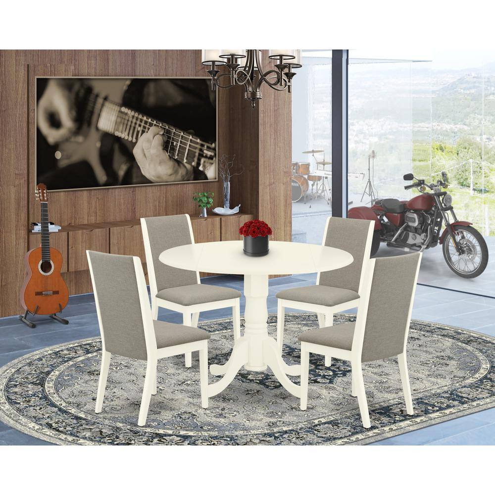 Left. East West Furniture - Dining Room Set Linen White - Brown.