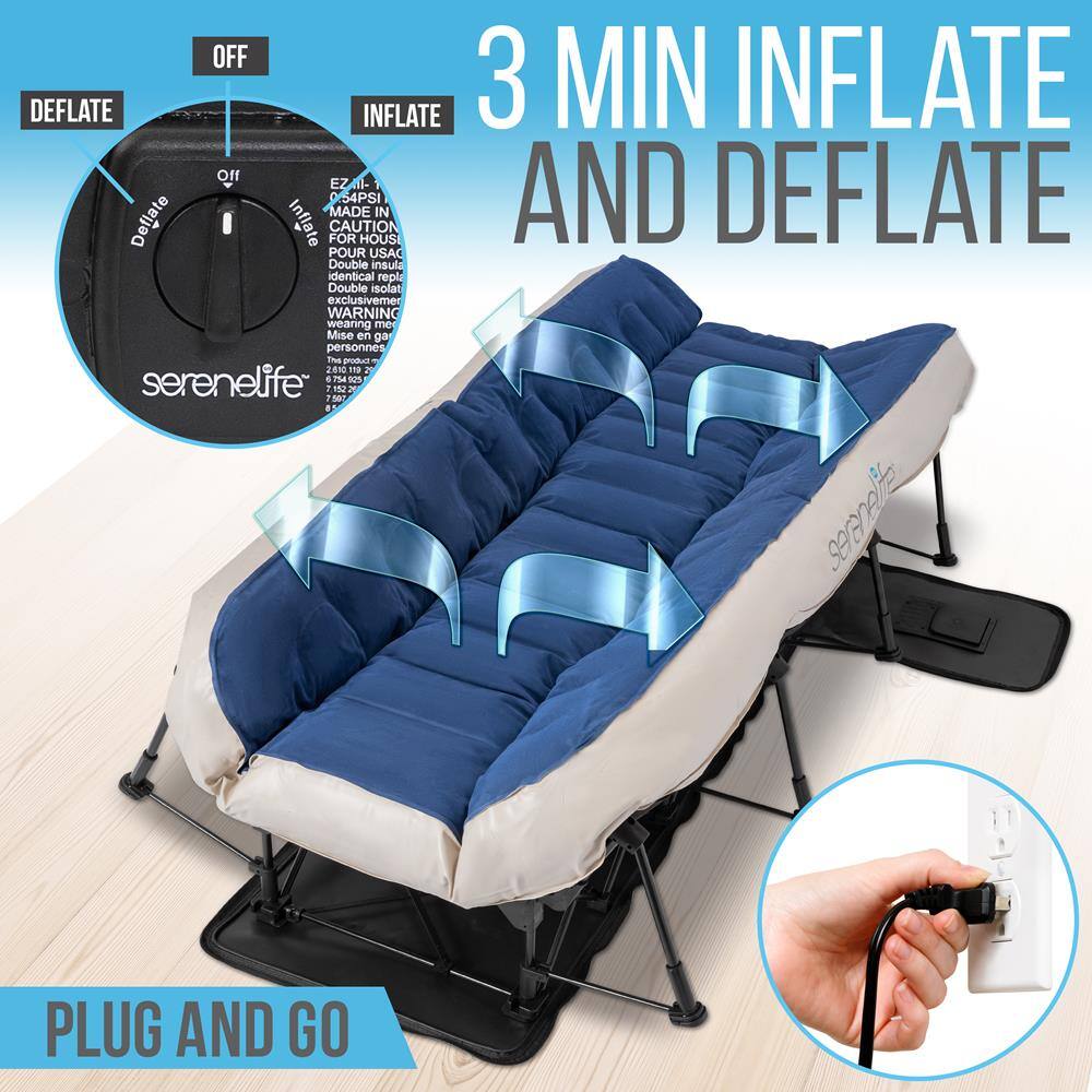 OFF  
DEFLATE  
INFLATE  

3 MIN INFLATE AND DEFLATE  

PLUG AND GO  

serenelife  

MADE IN USA  
CAUTION  
254PSI  
Double insulated  
identical replacement  
exclusive  
WARNING  
Mise en garde  
personnes  

serenelife