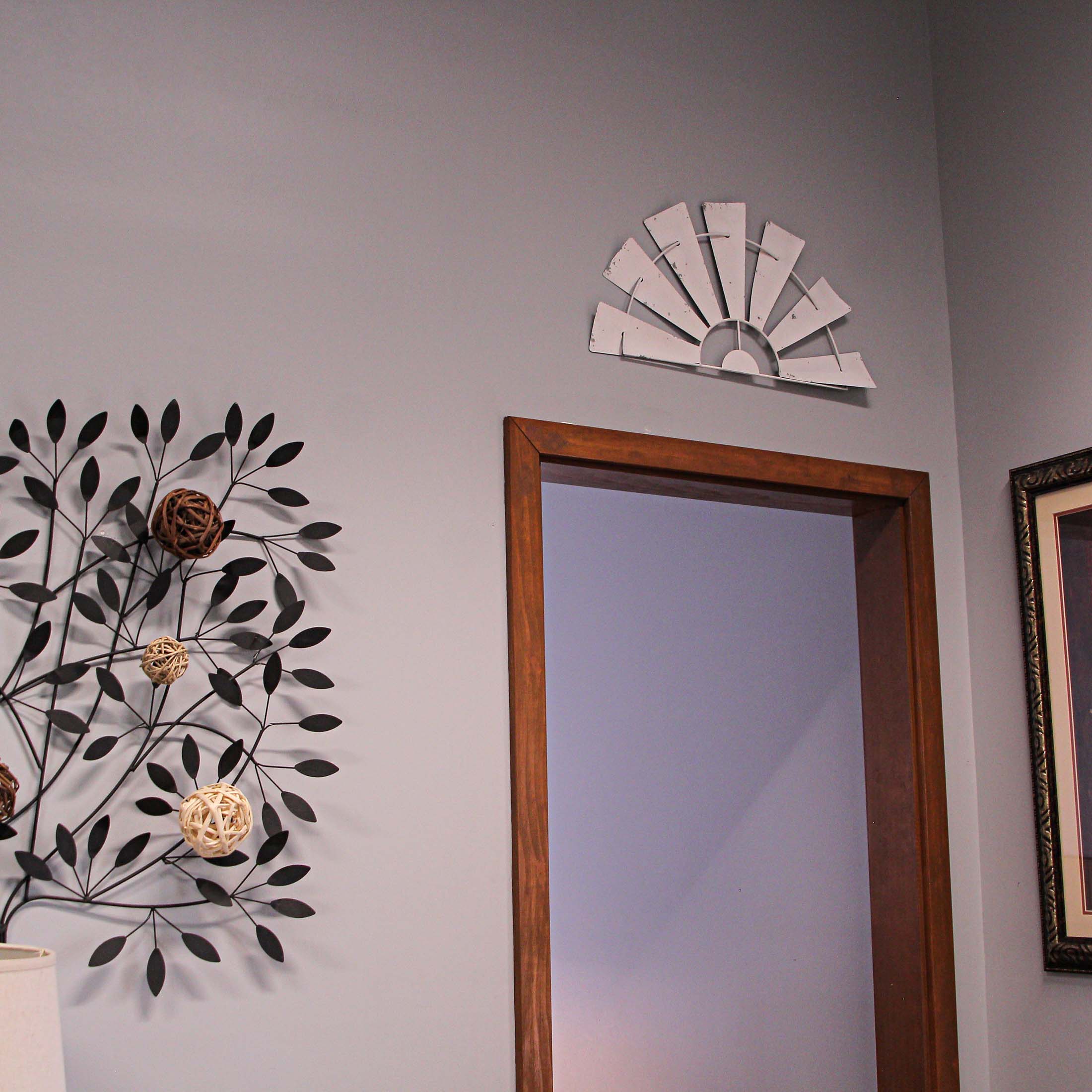 Alt View 3. Zeckos - 24 Inch Weathered White Metal Half-Windmill Wall Sculpture Rustic Home Decor Art - White.