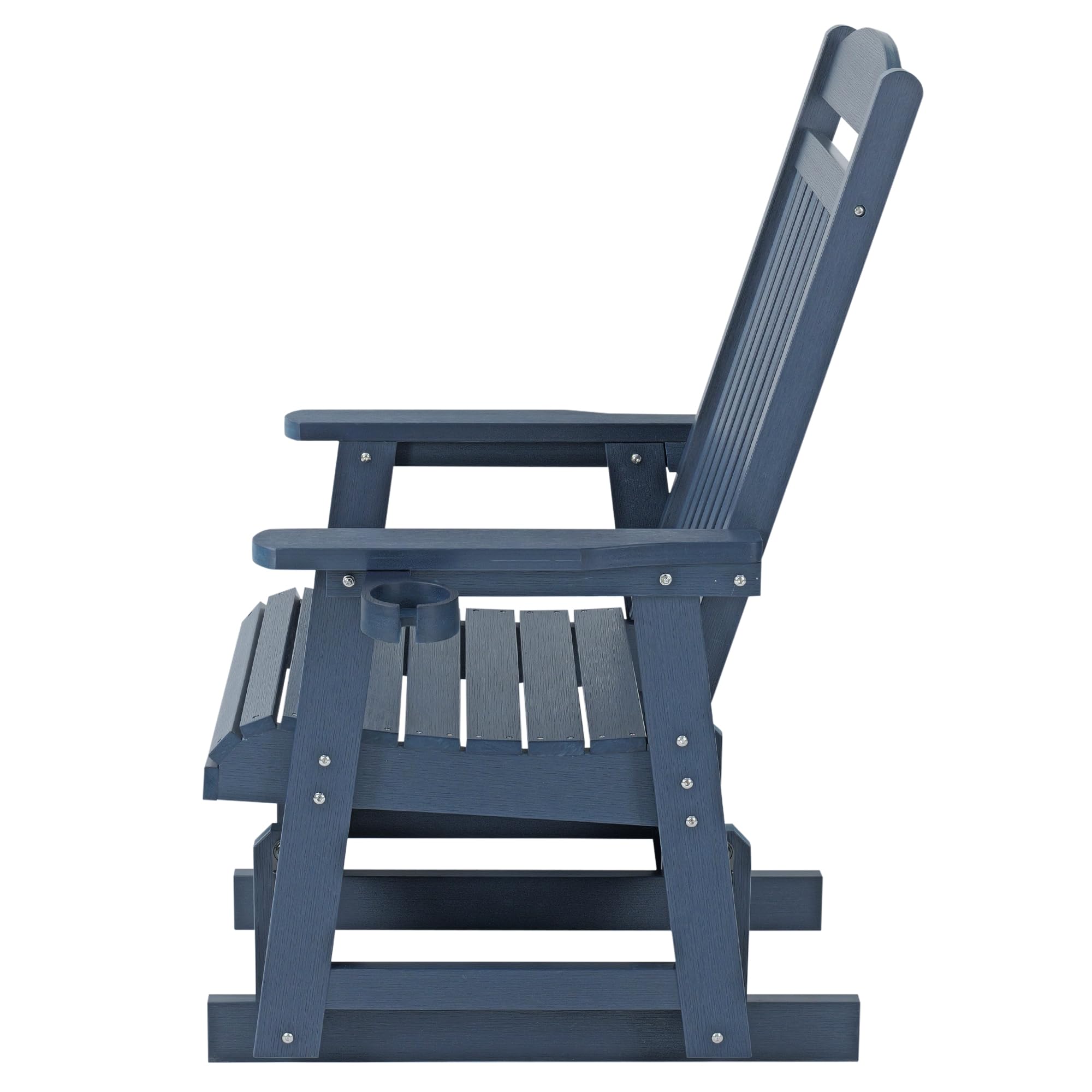 Left. Fortune Candy - HIPS Outdoor Patio Glider with Cup Holders, Heavy Duty 700 LBS Capacity for Porch Yard Garden - Navy Blue.