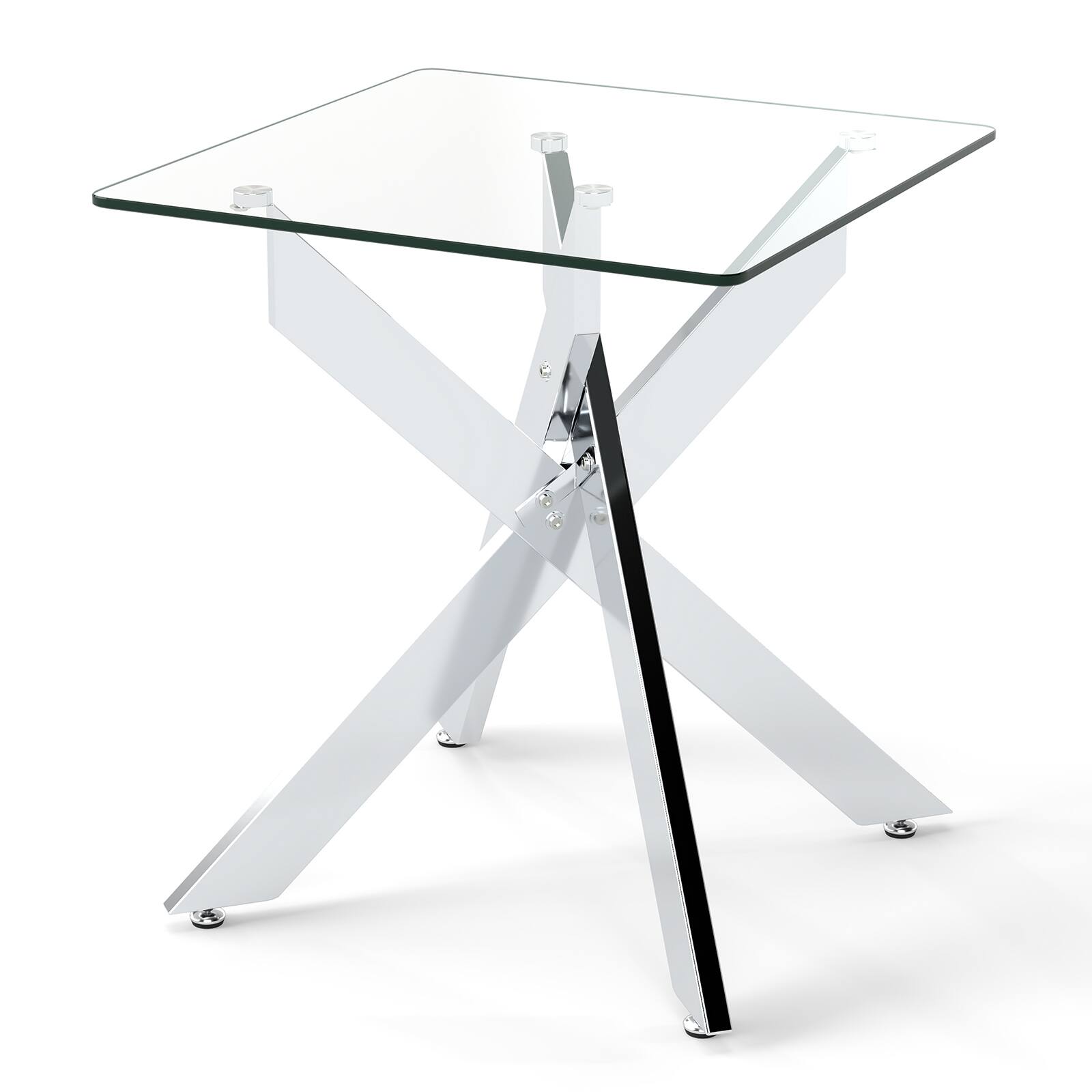 Alt View 9. Gymax - Gymax Glass Side Table Square End Table w/Tempered Glass Top & Metal X Base Silver - Silver.