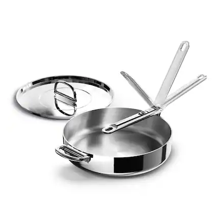 Front. Joseph Joseph - Space Steel 3.9 Qt. Stainless Steel Sauté Pan with Folding Handle and Lid - Stainless Steel.