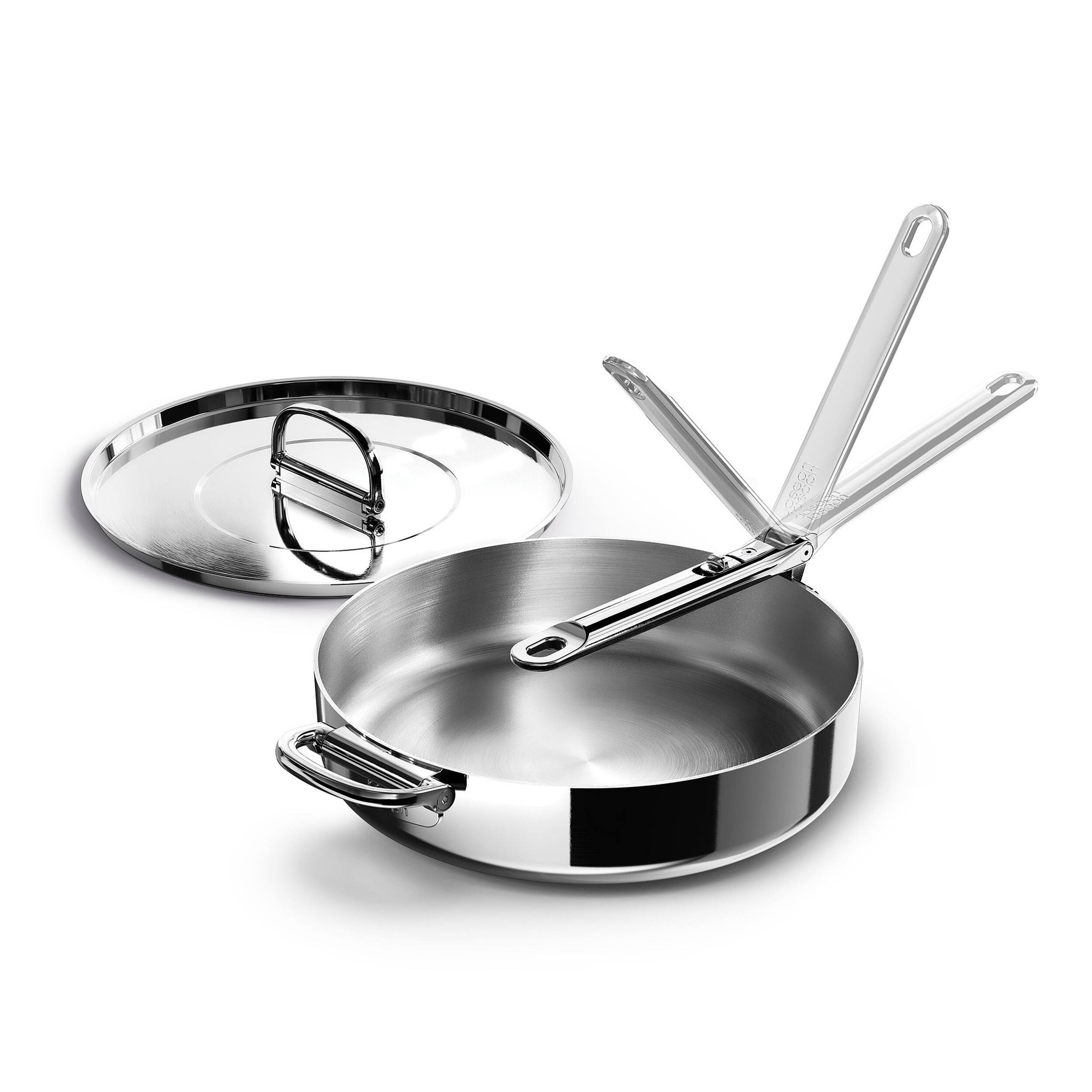 Front. Joseph Joseph - Space Steel 3.9 Qt. Stainless Steel Sauté Pan with Folding Handle and Lid - Stainless Steel.