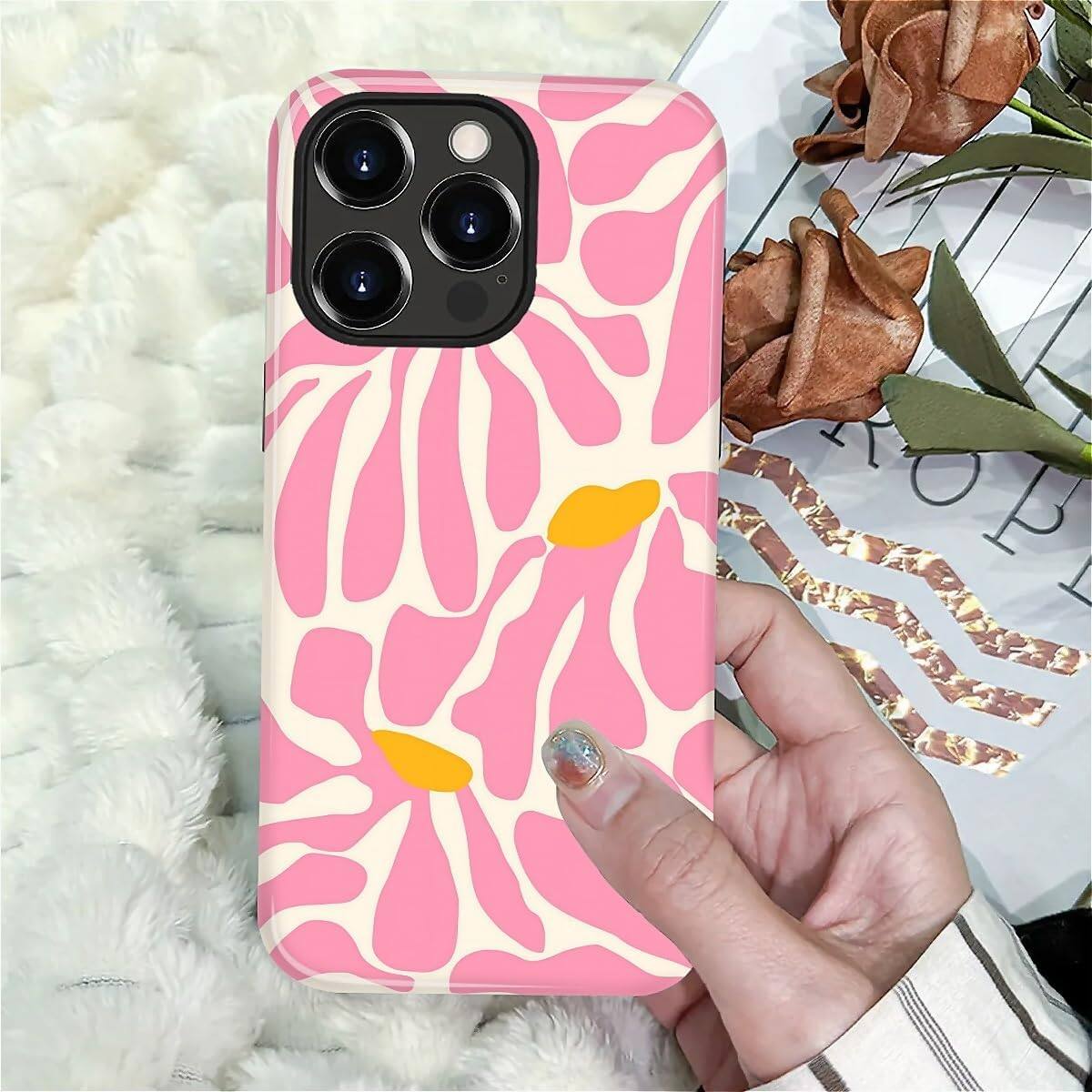 Alt View 5. Wikistore - Case for iPhone 15 Pro - Hybrid 2-Layer Durable Smartphone Protection Case - A-Matisse Pink Flower.