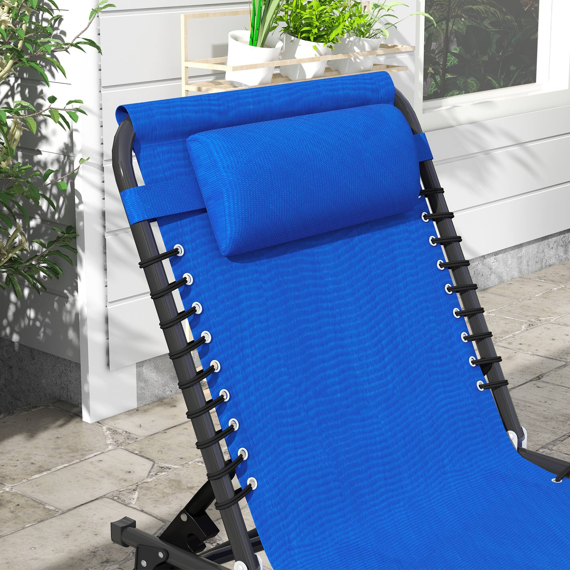 Alt View 7. Outsunny - Folding Chaise Lounge Chair Set of 2, Patio Sun Tanning Chair, Outdoor Chaise Lounger with 4-Position Reclining Back - Light Blue.