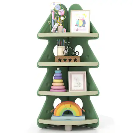Front. Gymax - Gymax 4-Tier Tree Bookshelf w/Star Stickers for Kids Room Playroom Daycare & Nursery - Green.