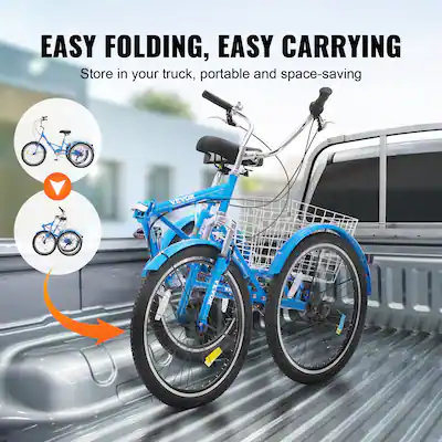 KumuJ Triciclo para adultos plegable de 24 pulgadas, 3 ruedas, 7 velocidades, bicicleta para adultos, triciclo, triciclo, bicicleta de crucero, con luz LED, cesta de verduras, portavasos (amarillo KumuJ Triciclo para adultos plegable de 24 pulgadas, 3 ruedas, 7 velocidades, bicicleta para adultos, triciclo, triciclo, bicicleta de crucero, con luz LED, cesta de verduras, portavasos (amarillo
