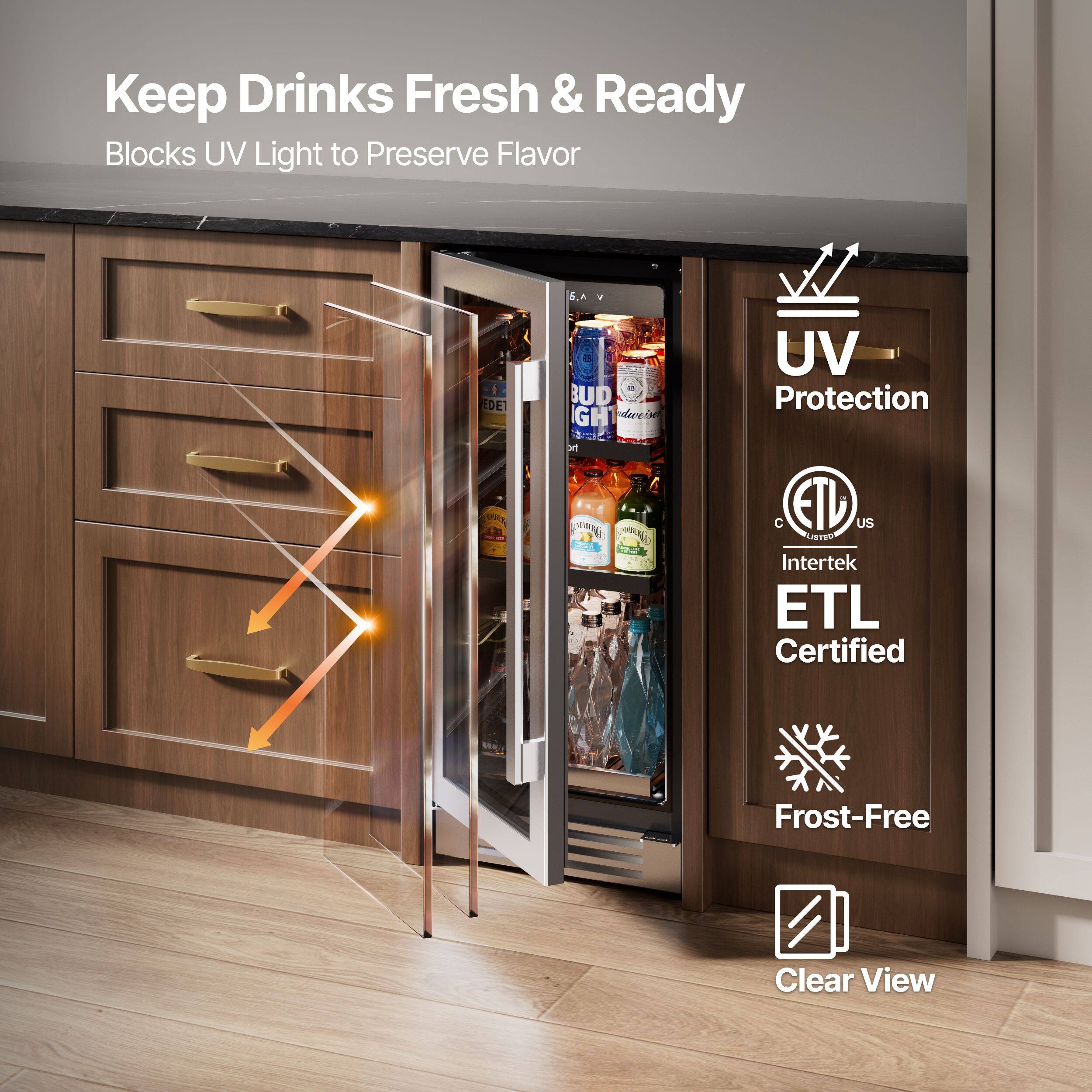 Keep Drinks Fresh & Ready  
Blocks UV Light to Preserve Flavor  

- UV Protection  
- Intertek ETL Certified  
- Frost-Free  
- Clear View