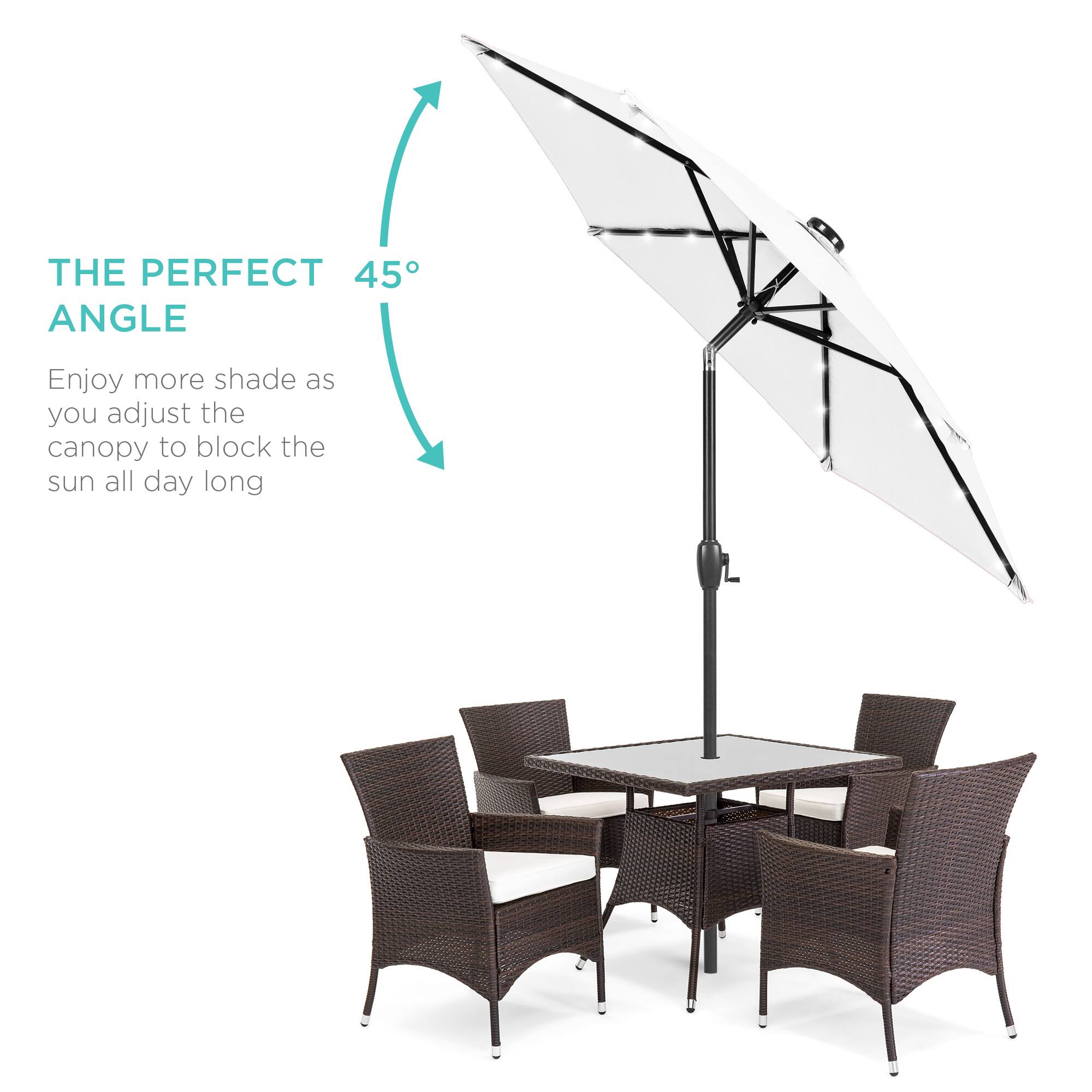 The perfect 45° angle. Enjoy more shade as you adjust the canopy to block the sun all day long.