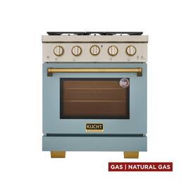 Kucht - 30 in. 4.2 cu. ft. Natural Gas Range and Convection Oven in Light Blue with gold handle and True Simmer Burners - Light Blue