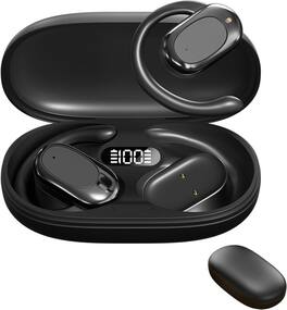 SKRAN - True Wireless Open-Ear Headphones - Bone Conduction,Noise Canceling,LED Display - for Gym,Office - Black