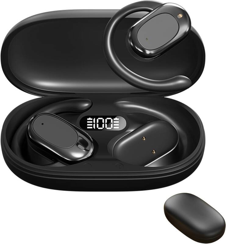 Front. RISOKEYS - Wireless Bluetooth Headphones Bone Conduction, 40H Battery, Noise Cancelling & Waterproof for Running, Commuting,Black.