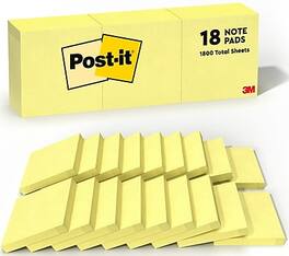 Post-it - Notes, 3" x 3", Canary Collection, 100 Sheet/Pad, 18 Pads/Pack - Canary Yellow