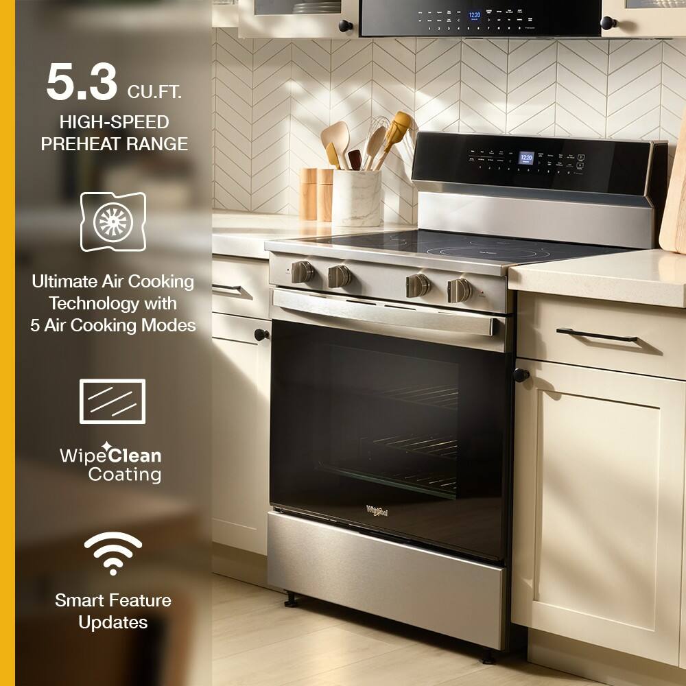 5.3 CU.FT.  
HIGH-SPEED PREHEAT RANGE  

Ultimate Air Cooking Technology with 5 Air Cooking Modes  

WipeClean Coating  

Smart Feature Updates