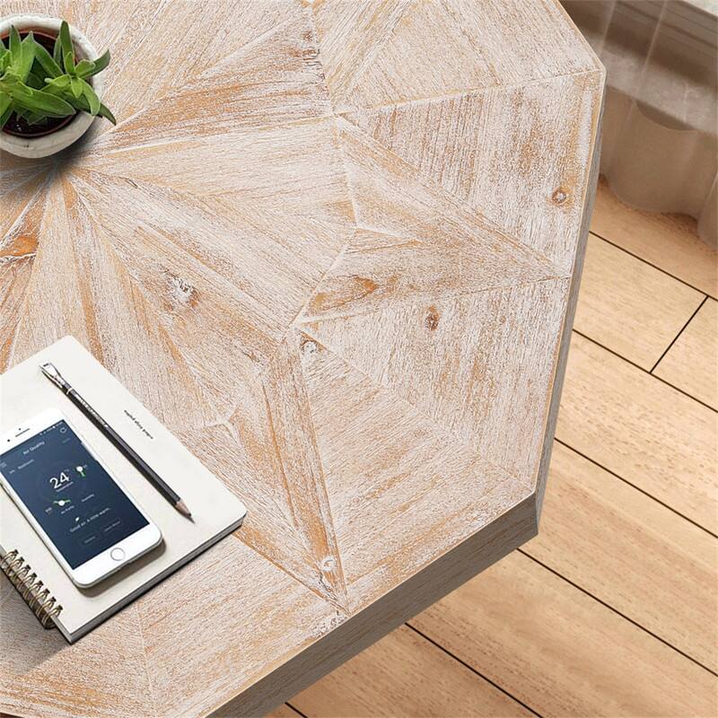 Alt View 2. HTUTWOO - Wood Coffee Table - Vintage Patchwork Craft Farmhouse 30 Inch Wooden Table Top with Cross Metal Legs for Living Room - Oak.