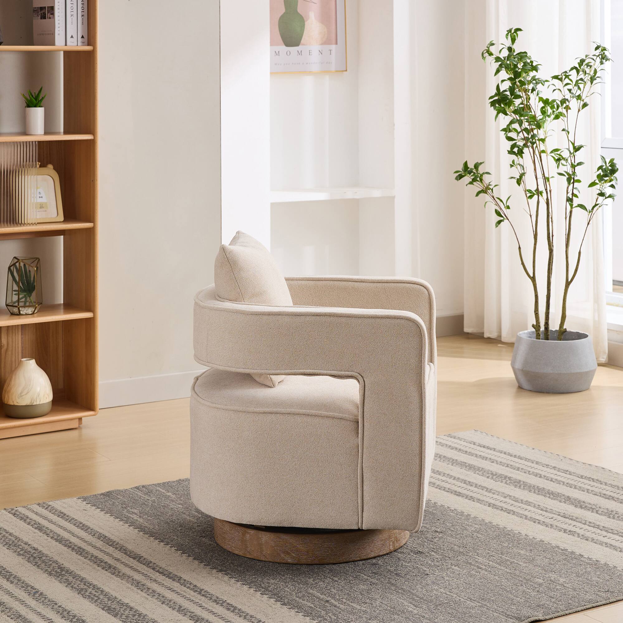 Alt View 1. GOODSILO - Modern Swivel Accent Barrel Chair with Weathered Base for Living Room, Bedroom, or Office - Beige.